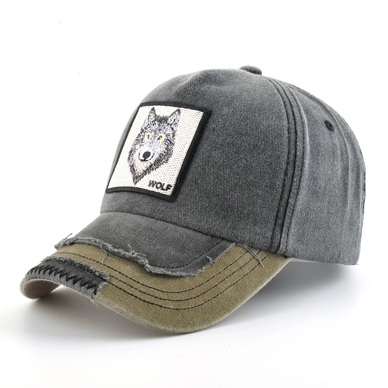 Vintage Denim Baseball Cap With Embroidery Wolf Patch Men Snapback Hip Hop Dad Hats Women Four Seasons Adjustable Sun Visor Cap