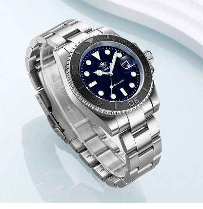 ADDIESDIVE Men's Quartz Watch 200m Waterproof Ceramic Bezel Steel Watch Magnifying Mirror Glass BGW9 Blue Luminous Diving Watch