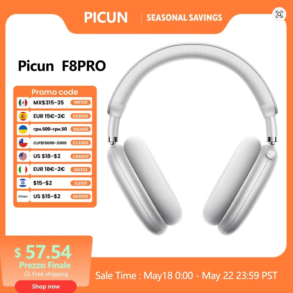 Picun F8 Pro ANC Wireless Headphones with 3D Spatial Audio, Bluetooth 5.4 Head Tracking, -52dB Noise Cancelling, HiFi Gaming Headset