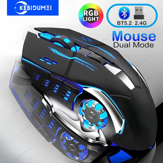 KEBIDUMEI Dual-Mode Bluetooth 5.2 Wireless Mouse, Rechargeable RGB Silent Gaming Mouse, 2.4G Bluetooth Mouse with 3600 DPI for Laptop, PC & Tablet