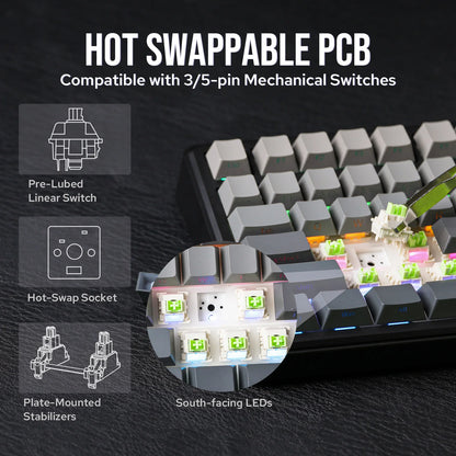 Teclado mecânico sem fios EPOMAKER X AULA F75 MAX Compact 75% ANSI Layout com ligação com fios/Bluetooth/2.4GHz, ecrã TFT e botão rotativo