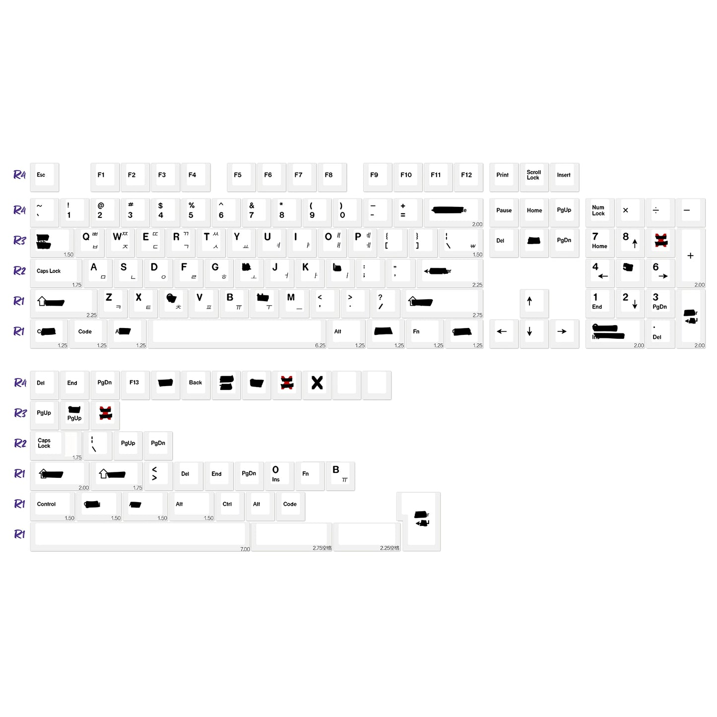 KBDiy Retro GMK Redacted Keycaps White ISO Cherry Profile PBT Keycap Alice Spacer Bar 7u For 60 Mechanical Keyboard MX Switch