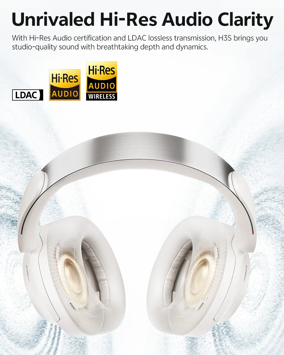 QCY H3S -56dB Adaptive ANC Over Ear Bluetooth 6.0 Headphones – Hi-Res LDAC Wireless Headset, 102H Battery, Dual Driver Spatial Sound