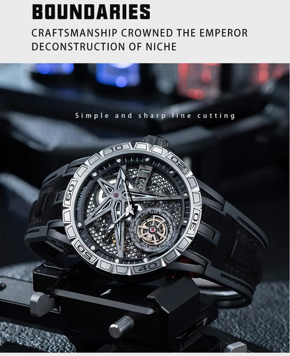 OBLVLO Men's Two Tone Big Skeleton Dial Mechanical Automatic Watch Luminous Waterproof Rubber Band Machinery Clock RD-903
