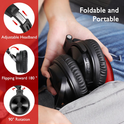 Auscultadores Gaming Sem Fios Bluetooth 5.2 OneOdio 110H – Autonomia de 110H, auscultadores over-ear com graves profundos e microfone, headset 2 em 1 com e sem fios para PC e PS4
