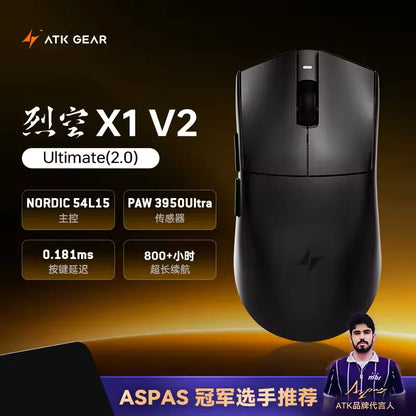 Mouse wireless ATK Blazing Sky X1 V2 Ultimate Dual Mode ultraleggero PAW3950 Ultra Dual 8K HZ a bassa latenza con ergonomia personalizzata