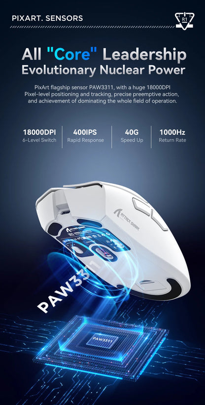 Attack Shark R1 Tri-Mode 2.4g-BT-Wired, PAW3311 18000DPI, 59g  Lightweight Gaming Mouse
