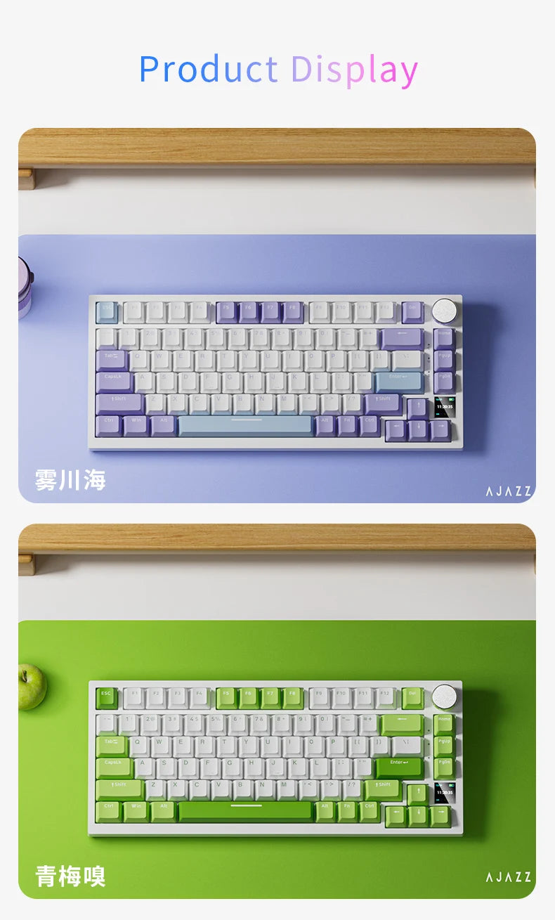AJAZZ AK820 Pro Gaming Mechanical Keyboard Bluetooth 5.1 Wireless RGB Hot Swappable Gasket Keyboard with TFT Screen & Knob