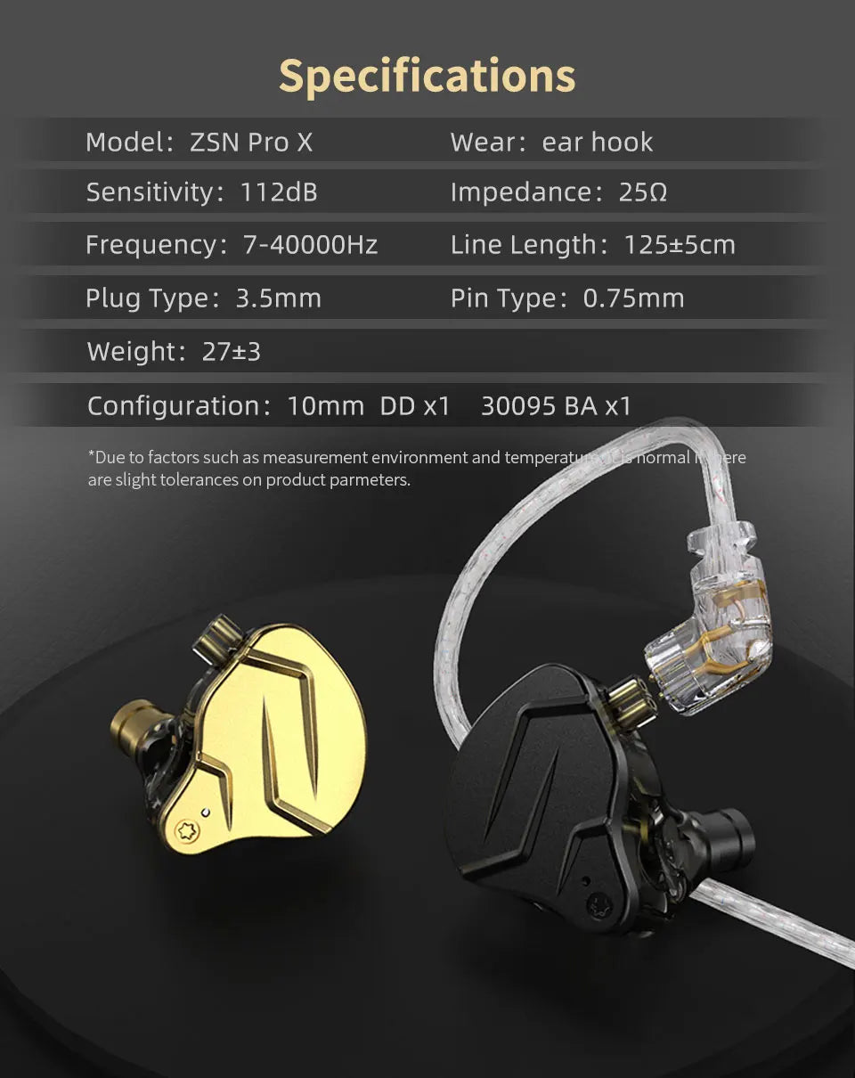 KZ ZSN Pro X Hybrid HiFi Wired Earphones 1BA+1DD Metal In-Ear Earbuds with Detachable Cable, Sport Noise Cancelling Headset