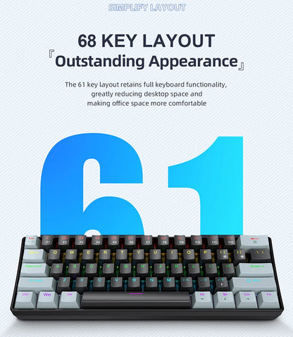 Teclado mecânico mini APAYADO K61, com fio, 61 teclas, Phantom RGB, interruptor mecânico vermelho/azul preto/branco para gaming, 60% portátil