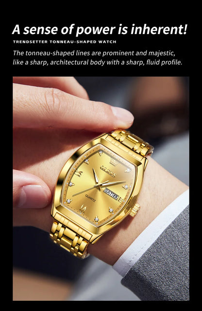 OLEVS New Men's Watches Quartz Luxury Gold Watch Classics Tonneau Dial Top Brand Waterproof Luminous Quartz Watch for Men 5528