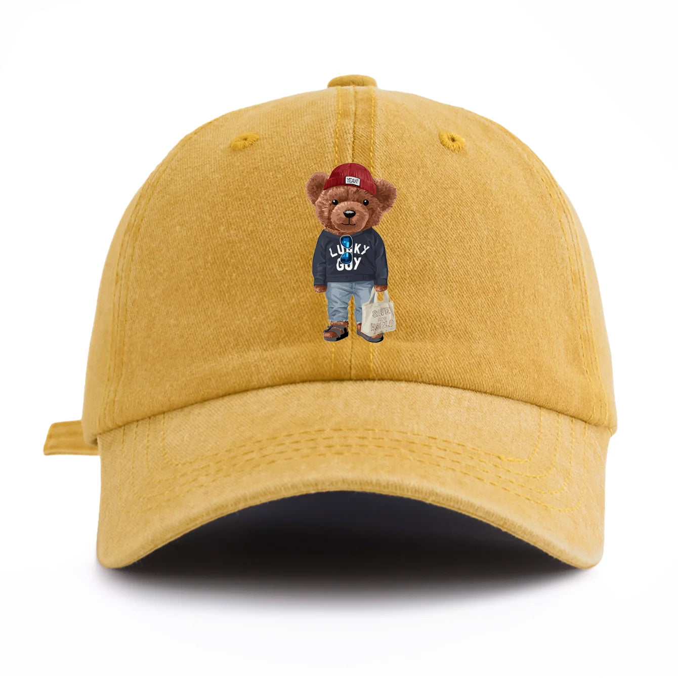 1pc Tote-bag Bear Print Washed Baseball Cap for Adults,  Minimalist Retro Style Casual Soft Adjustable Dad Hat, Perfect As Gift