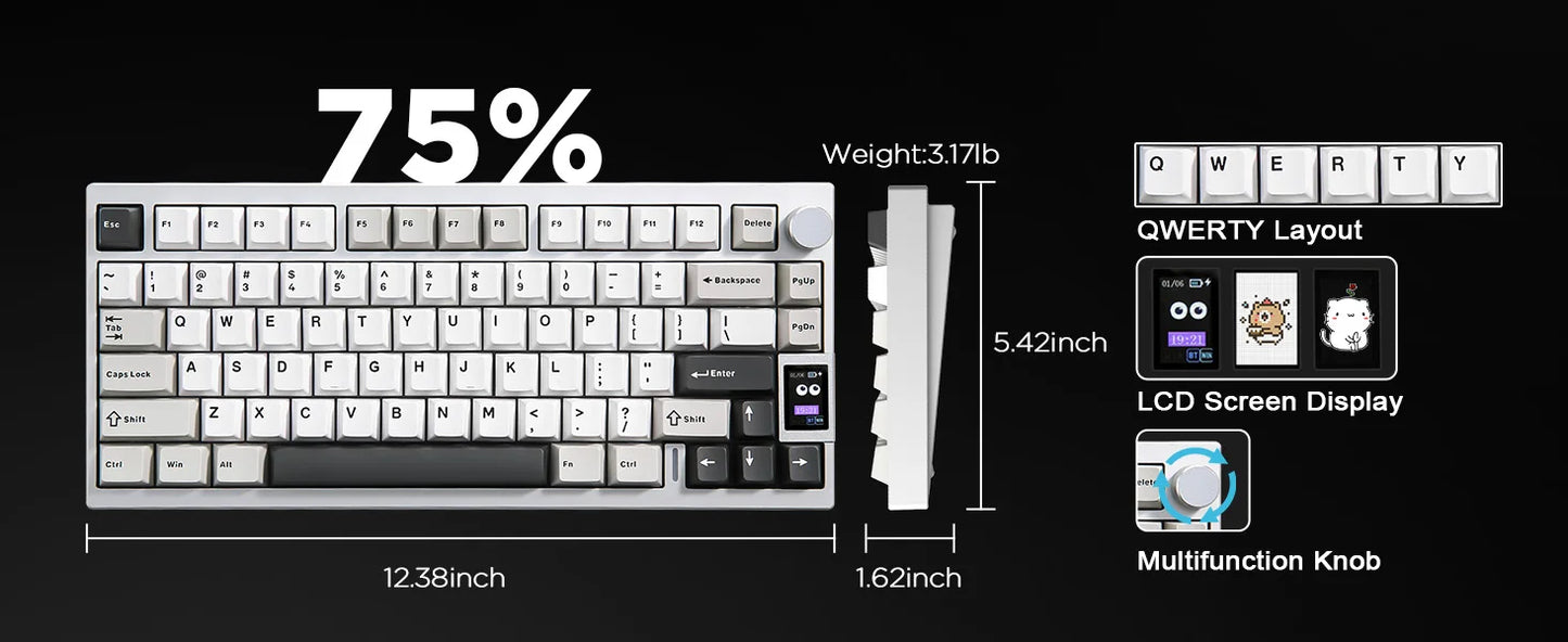 YUNZII AL80 Silver Wireless Mechanical Keyboard, Full Aluminum CNC Custom QMK/VIA Gaming Keyboard, LCD Display Hot Swap Keyboard