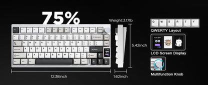 YUNZII AL80 Silver Wireless Mechanical Keyboard, Full Aluminum CNC Custom QMK/VIA Gaming Keyboard, LCD Display Hot Swap Keyboard