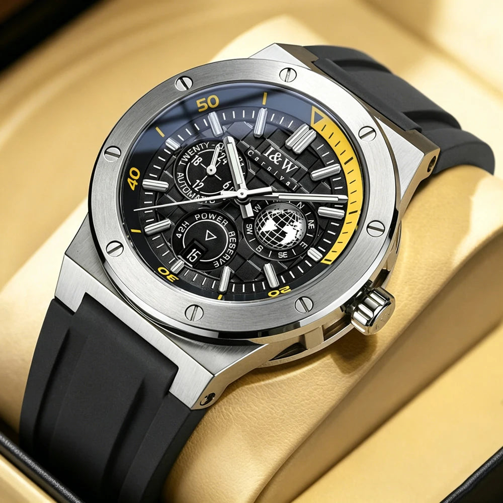 Carnival Brand IW High-End Series Luxury Imported Movement Mechanical Watch Men Sport Rubber Strap 50m Waterproof Fashion Watch