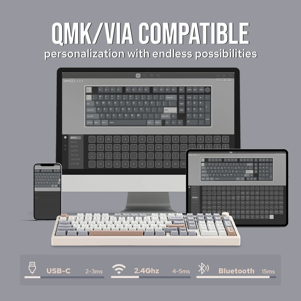 EPOMAKER Galaxy100 1800 ANSI US Layout Hot-Swap Gasket-Mounted Tri-mode Wireless Aluminum Mechanical Gaming Keyboard