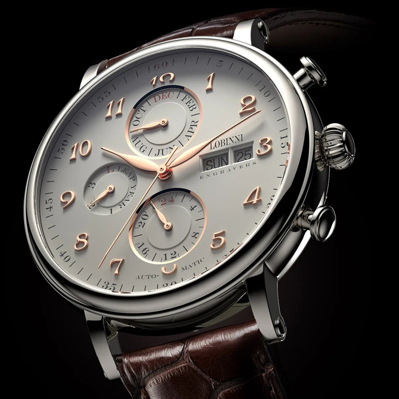 Luxury Brand Switzerland LOBINNI Ewiger Kalender Automatische mechanische Herrenuhr Saphirglas Multifunktionsuhr L13019-8