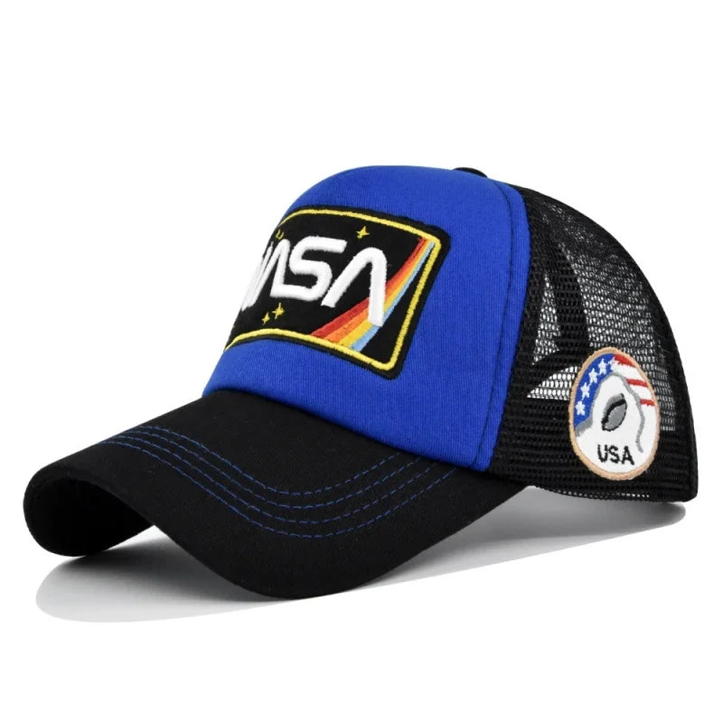 New 3D premium NASA embroidered baseball cap, summer color blocked mesh cap, men's and women's outdoor casual duckbill cap