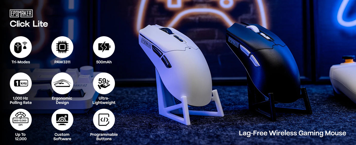 EPOMAKER Click Lite kabelgebundene/BT/2.4GHz kabellose Gaming-Maus mit PAW3311-Sensor, 800 bis 24000 DPI und 500mAh Akku für PC/Mac/Linux