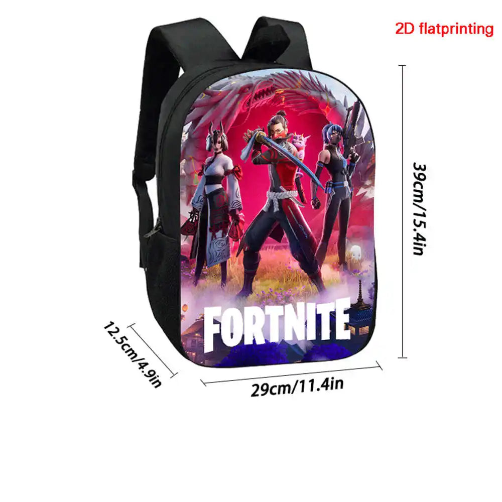 Fortnite Cartoon 3pcs Set, Large Capacity Suitable for Boys and Girls Aged 5-8, Includes Backpack, Dinner Bag, and  Pencil Case