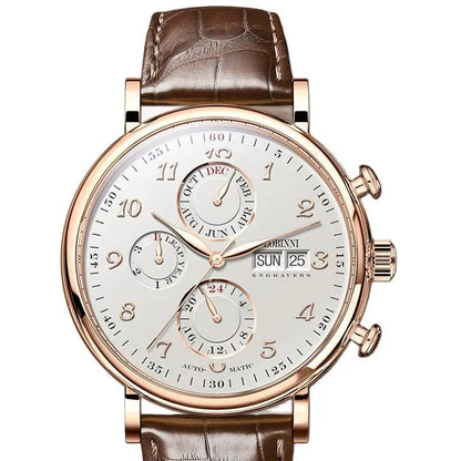 Luxury Brand Switzerland LOBINNI Ewiger Kalender Automatische mechanische Herrenuhr Saphirglas Multifunktionsuhr L13019-8