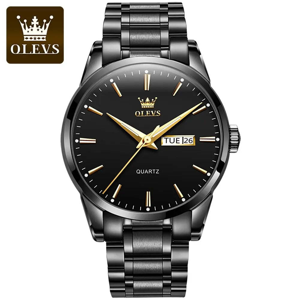OLEVS Classic Gold Wrist Watches For Top Brand Luxury Business Date Waterproof Luminous Stainless Steel Men Quartz Wristwatch