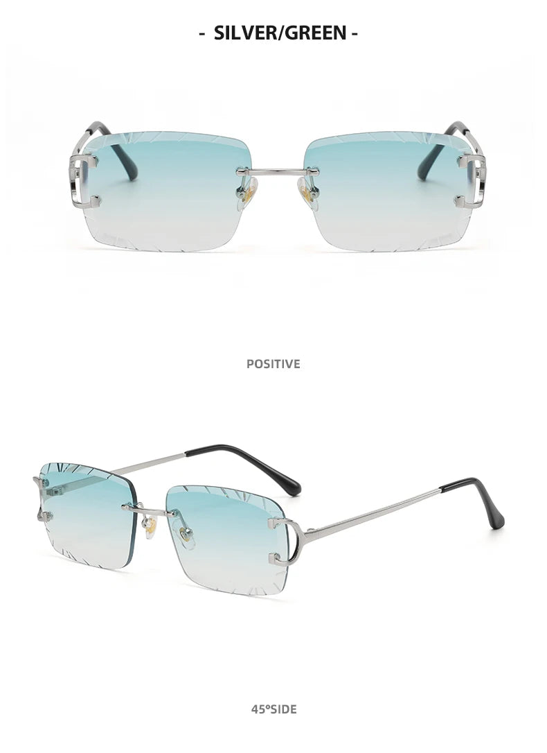 Square rimless glasses Trend metal high-grade men's and women's sunglasses street shot sunglasses
