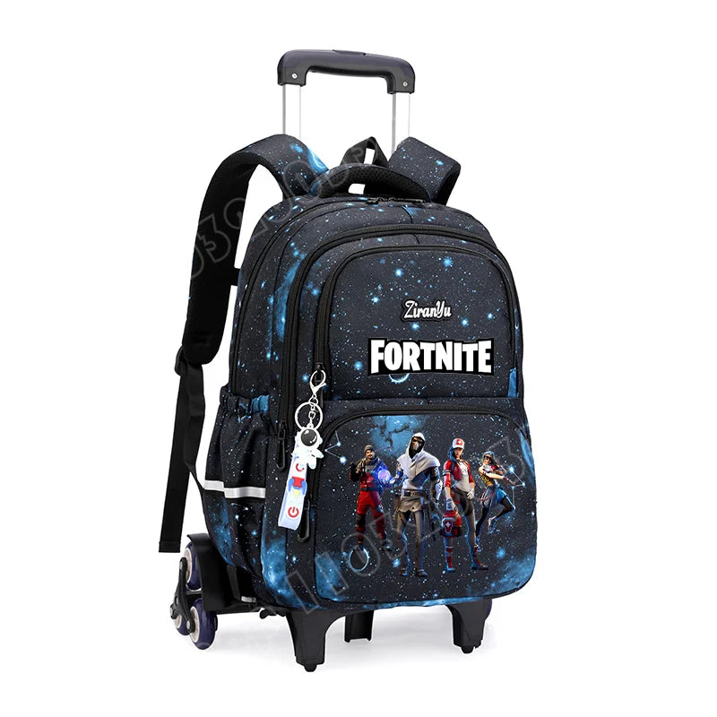 Чанта с колелца Fortnite за лесно изкачване на стълби, аниме, водоустойчива раница на колелца с голям капацитет за ученици, ежедневна пътна чанта