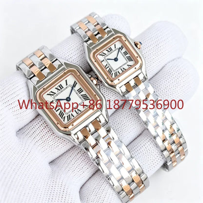 2026 Custom Women Luxury Brand Square Roman Dial Gold And Silver Women's Steel With Diamond Case Quartz Movement Watches