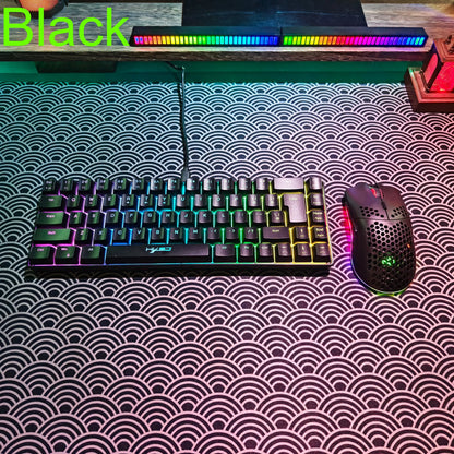 Conjunto portátil de teclado e rato gaming HXSJ 60% RGB: teclado de membrana com fios de 68 teclas e rato sem fios leve de 3 modos para PC e Mac