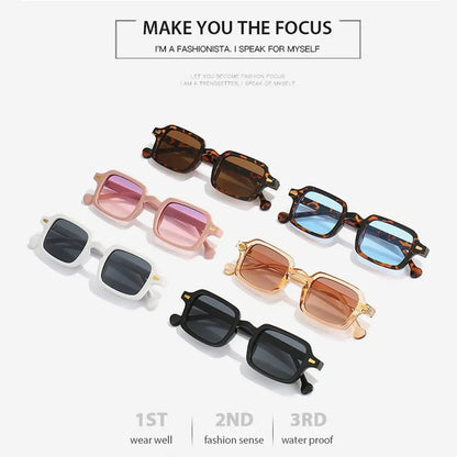 Fashion Square Sunglasses Women New Retro Rivets Decoration Glasses  Men Leopard Blue Sun Glasses Gradient Shades UV400