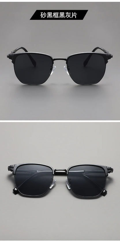 Handsome Half Frame Sunglasses Personalized Retro Rectangular Design Black Gray Eyeglass Lenses UV Resistant Sunglasses