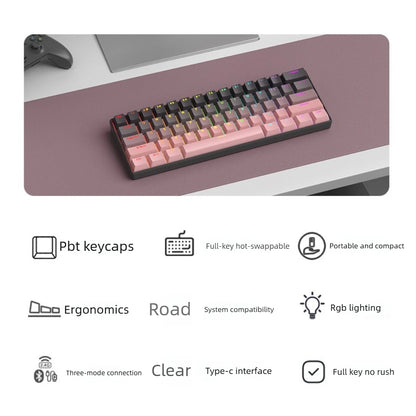 Wireless Gaming Mechanical Keyboard 60% RGB Bluetooth Keyboard, Triple Mode Wireless Mechanical Keyboard with 61 Keys, Compact RGB Gaming Keyboard for PC, Laptop & Tablet