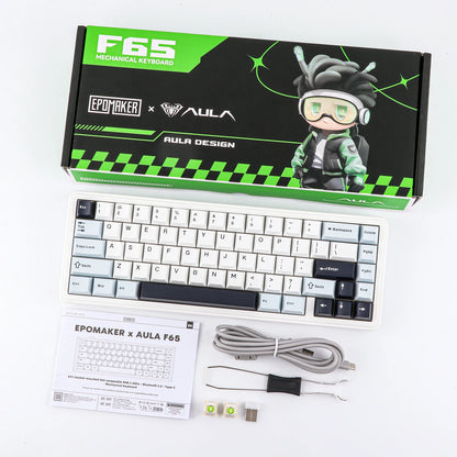 Teclado mecânico EPOMAKER x AULA F65 com layout 65%, hot-swap, montagem gasket e ligação com fios/Bluetooth/2.4G sem fios para Mac/Win