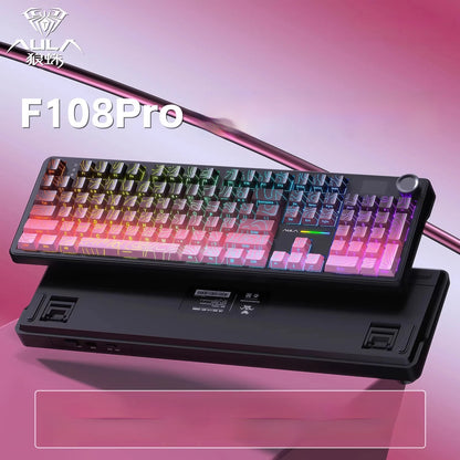 Teclado Mecânico AULA F108 PRO Personalizado Layout 100% Retroiluminação RGB Sem Fios Bluetooth Interruptores Hi-Fi Teclado Gaming