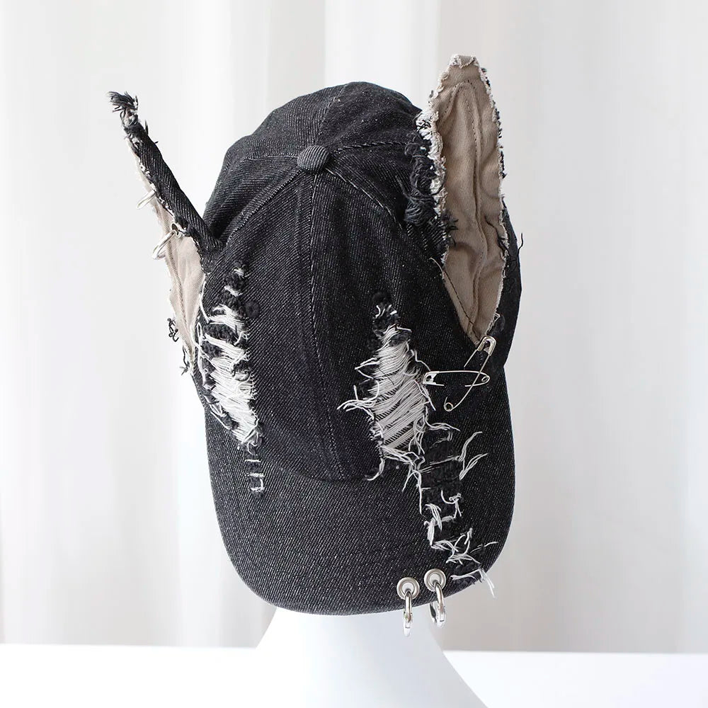 y2k Hot Girl Graffiti Jeans Rabbit Ears Cowboy Baseball Hat Wash Graffiti Hip Hop Cap Women Men Party Team Baseball Cap