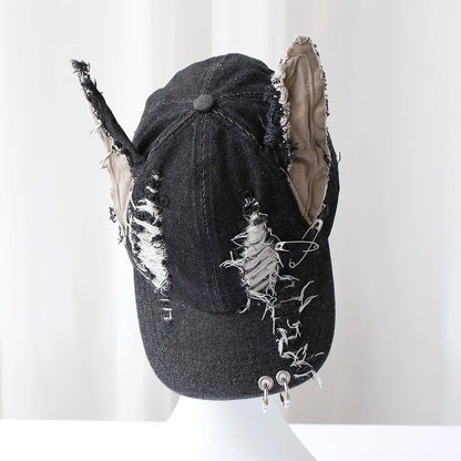 y2k Hot Girl Graffiti Jeans Rabbit Ears Cowboy Baseball Hat Wash Graffiti Hip Hop Cap Women Men Party Team Baseball Cap