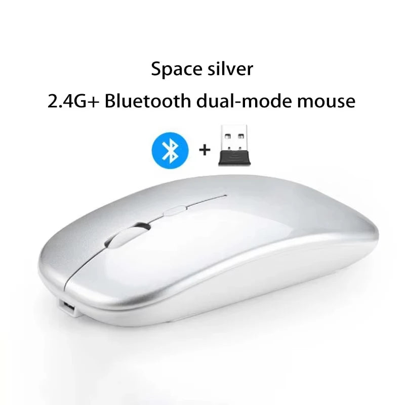 Rechargeable Wireless Mouse Bluetooth 2.4GHz Dual Mode, Silent Ergonomic Wireless Mouse with Adjustable DPI, USB Rechargeable Mouse for PC, Laptop, Mac & Tablet