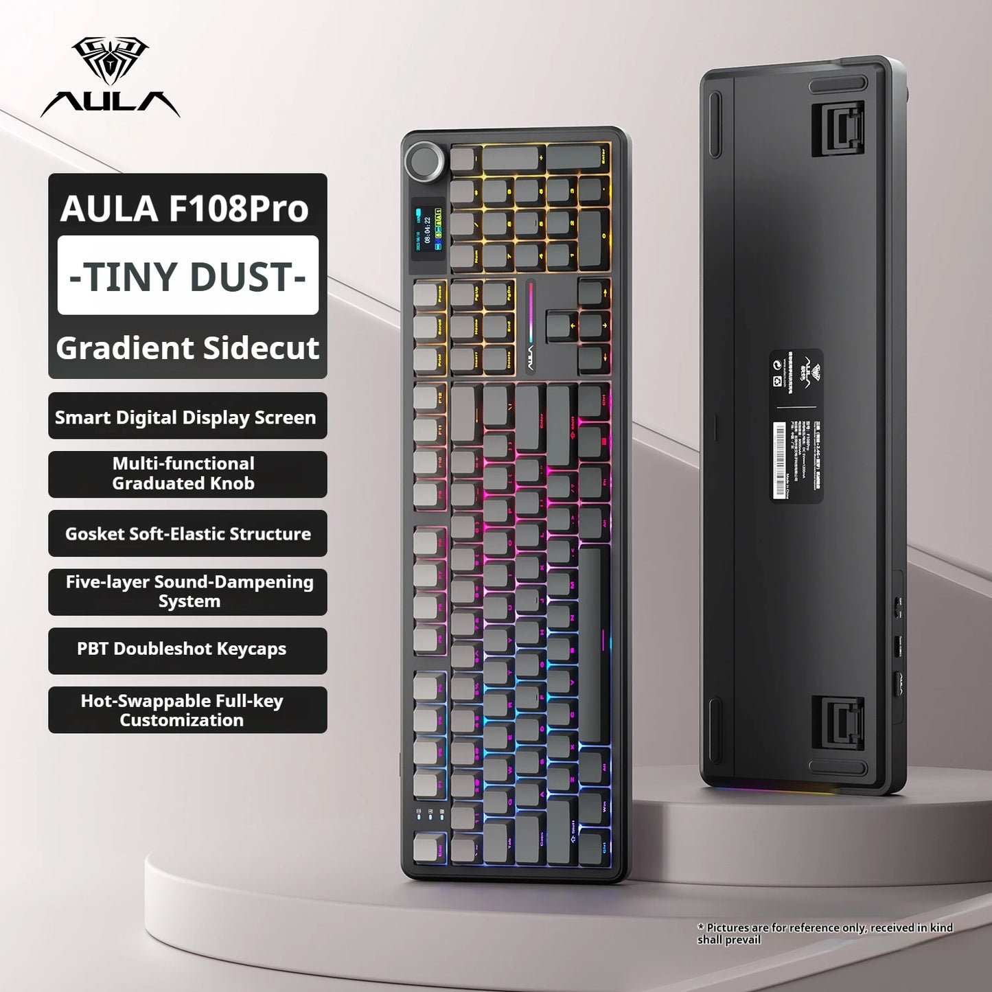Teclado Mecânico AULA F108 PRO Personalizado Layout 100% Retroiluminação RGB Sem Fios Bluetooth Interruptores Hi-Fi Teclado Gaming