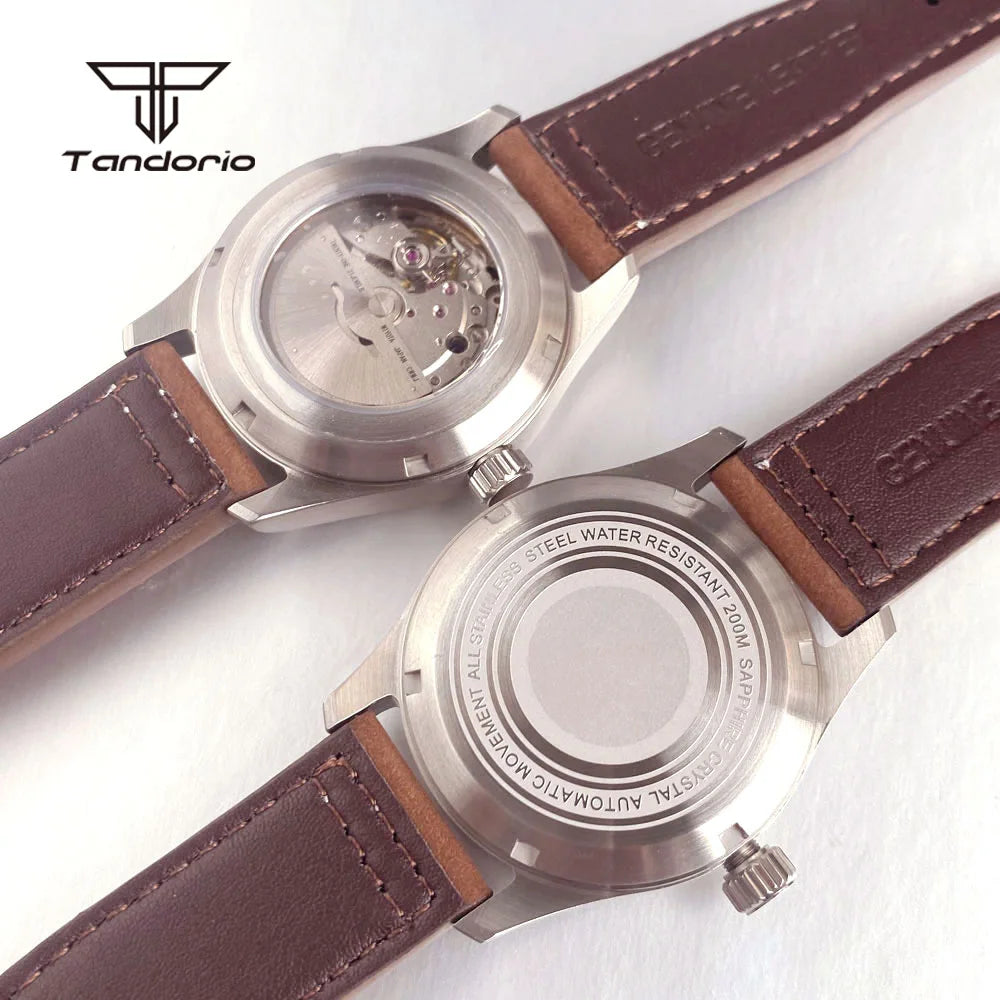 Tandorio 39mm Pilot Men's Diving Automatic Watch AR Sapphire Miyota8215/PT5000 Movt Mechanical Steel Wristwatch 20BAR Green Lume