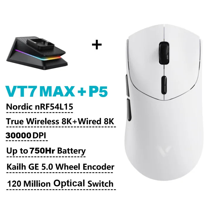 Rapoo VT7 MAX Wireless Gaming Mouse, True 8K Wireless Gaming Mouse, 53g Ultra-Lightweight, 30K DPI, 750-Hour Battery, Programmable Gaming Mouse