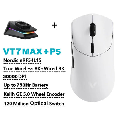 Rapoo VT7 MAX Wireless Gaming Mouse, True 8K Wireless Gaming Mouse, 53g Ultra-Lightweight, 30K DPI, 750-Hour Battery, Programmable Gaming Mouse