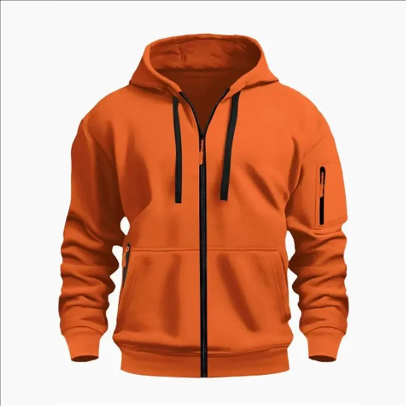 Men's Sweatshirts with Zipper Pockets Thin Solid Color Half Tracksuit Casual Outdoor Hooded Tracksuit Long Sleeves Jacket Coats