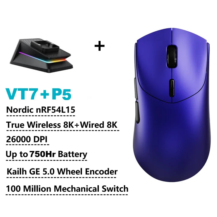 Rapoo GEN-2 VT7 Wireless Gaming Mouse, 8K Polling Rate, 53g Lightweight Gaming Mouse, 26K DPI, Macro Enabled, Rechargeable Gaming Mouse