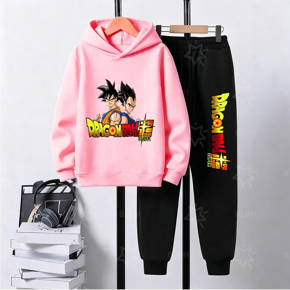 Dragon Ball Super Son Goku Printed Hooded Sweatshirt Suit Casual Loose Anime Streetwear Hoodie Pants 2 Piece Set for Men Boys