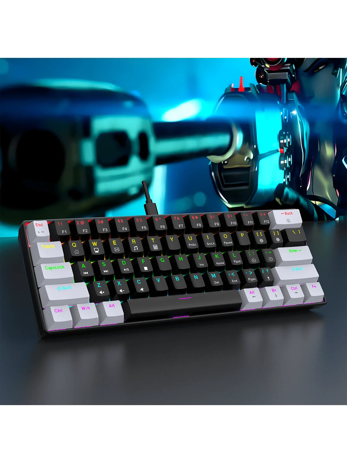 60% Wired Gaming Mechanical Keyboard RGB Backlit Ultra-Compact Mini Keyboard for PC, Mac & Laptop – Portable Mechanical Gaming Keyboard for Gamers & Typists