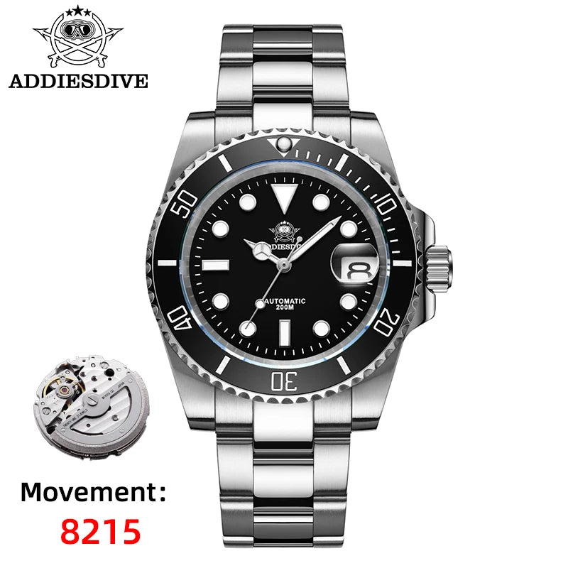 ADDIESDIVE Luxus-Automatikuhr für Herren 8215 Mechanische Uhr BGW9 Leuchtend Saphirglas Taucheruhr für Herren Analoguhr AD2503