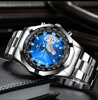 Montre-bracelet à quartz de luxe BINBOND pour homme, lumineuse, étanche, date automatique, en acier inoxydable