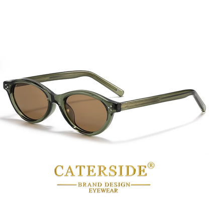 CATERSIDE Retro Oval Sunglasses for Women Men Tr Frame Acetate Pin Leg Polarized UV400 Protection Fashion Cat Eye Sun Glasses