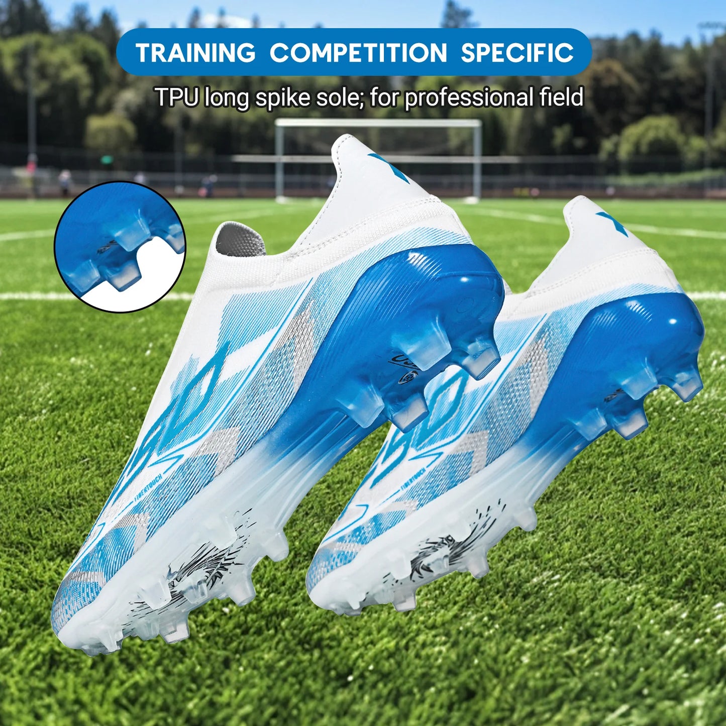 Classic AG/FG football shoes，TPU Wear-resisting Long Studs，PU Mixed Fabric Upper，Non-slip Comfortable for Kids Outdoor Football